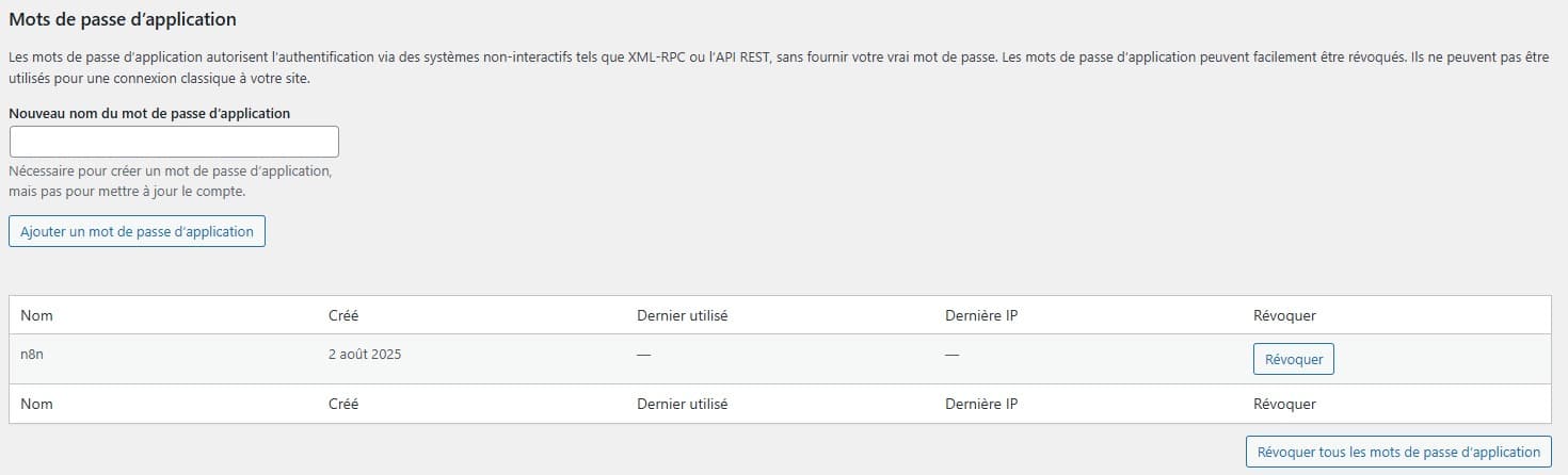 WordPress - Mot de passe applicatif